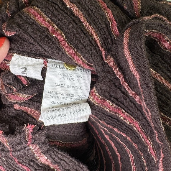 Ulla Johnson Brown Striped Metallic-Trim Ruffle Shoulder Jumpsuit - Picture 11 of 16